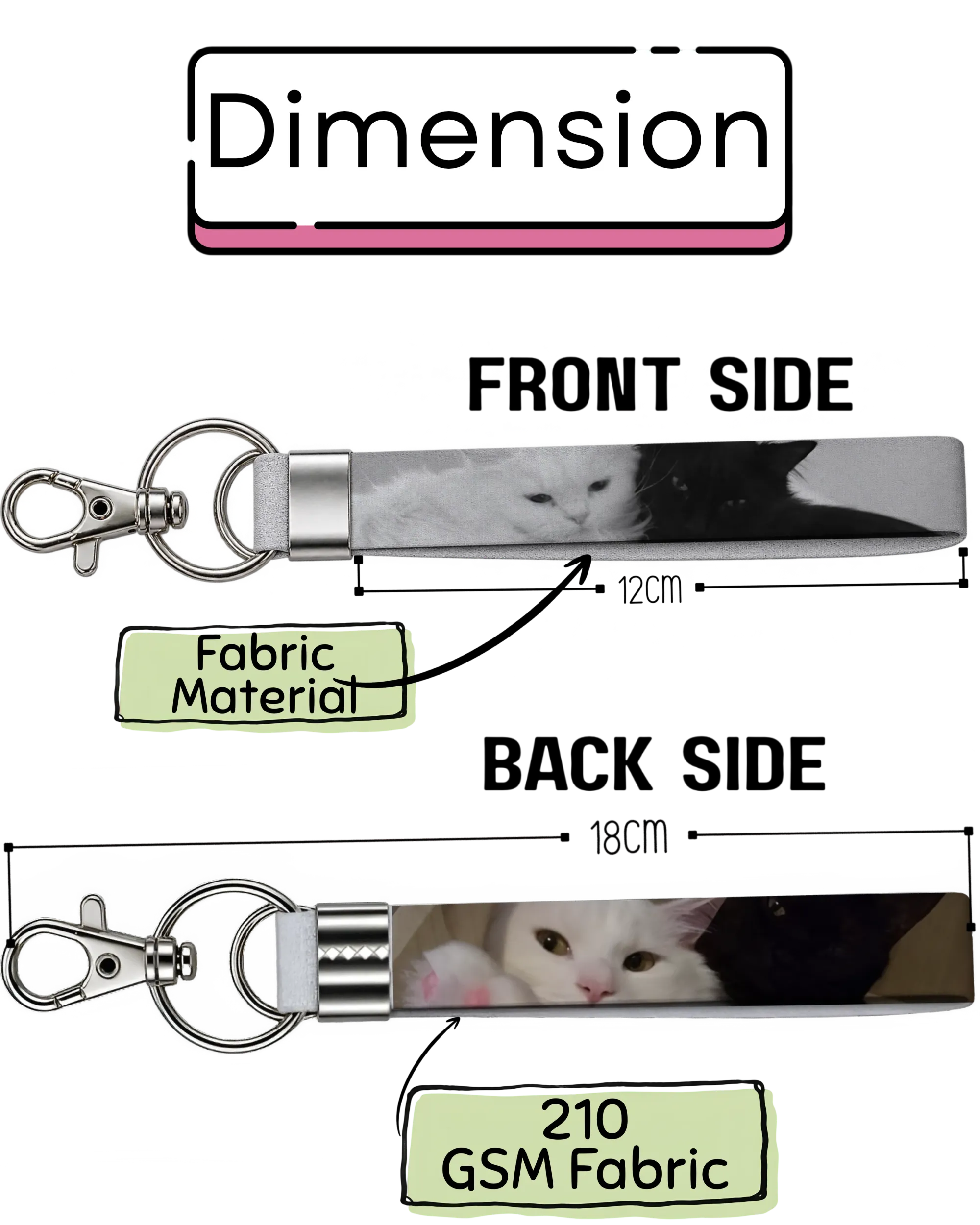 Black & White Paws | Fabric Keychain | Front & Back Printed