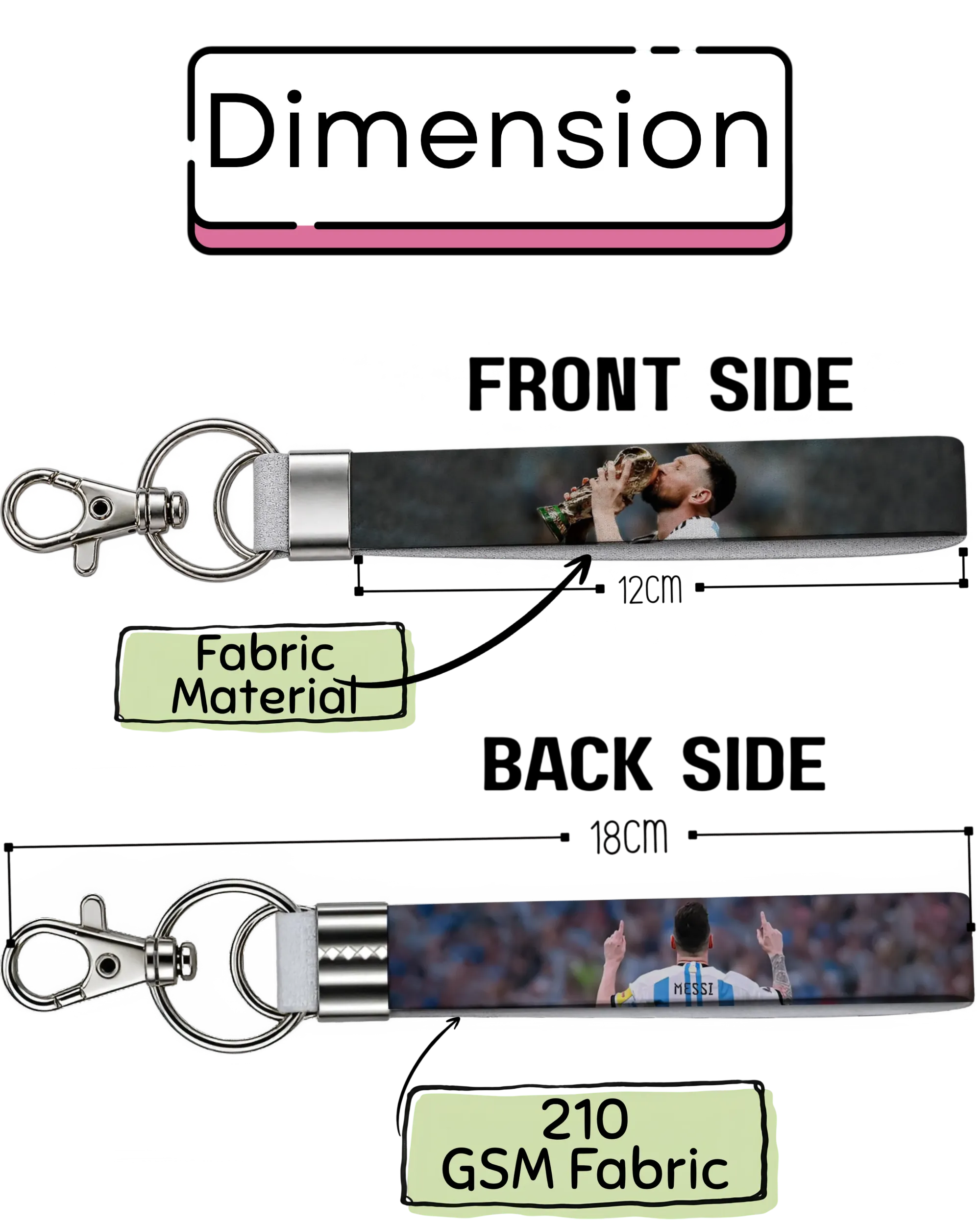 Messi | Fabric Keychain | Front & Back Printed