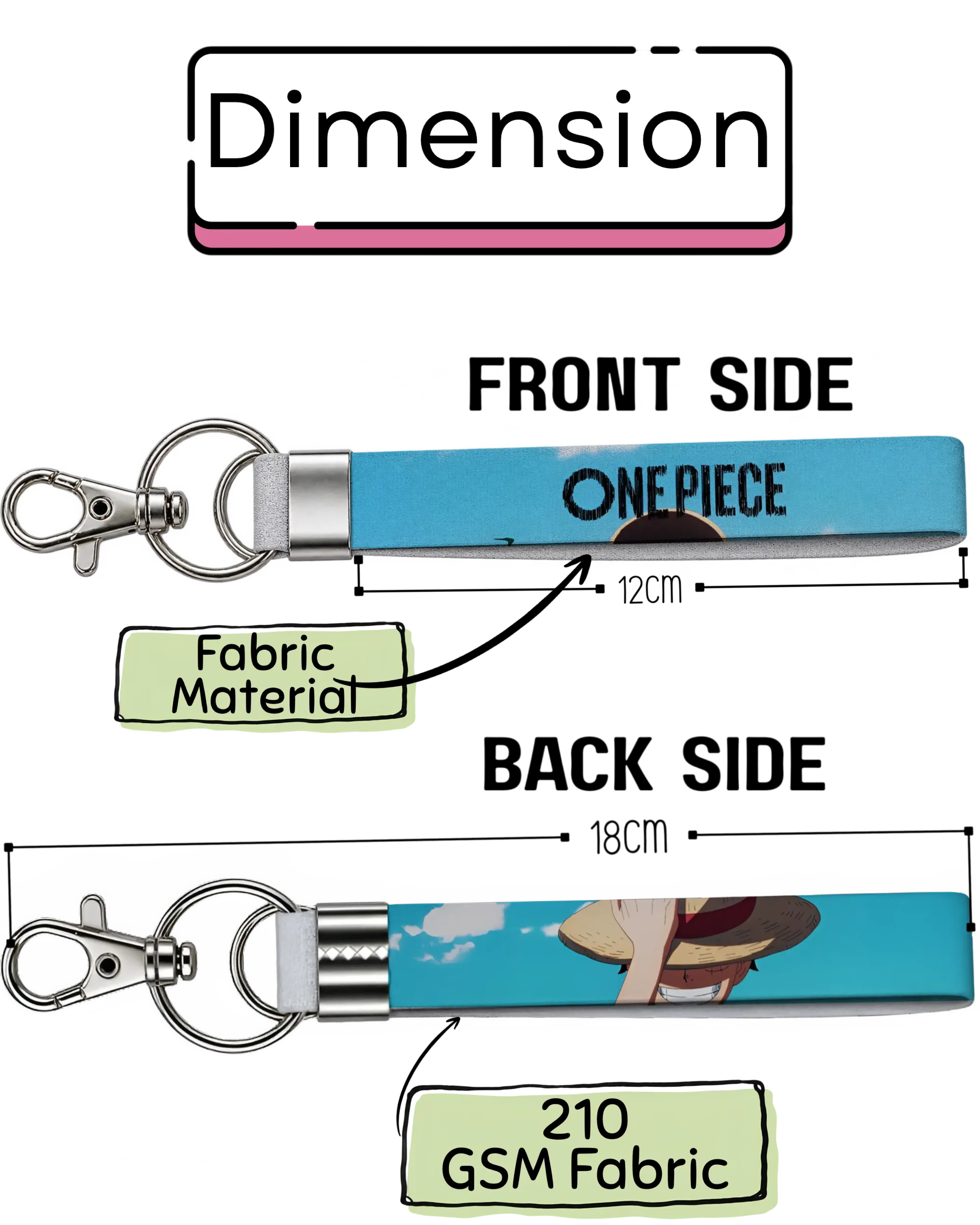 One Piece | Fabric Keychain | Front & Back Printed