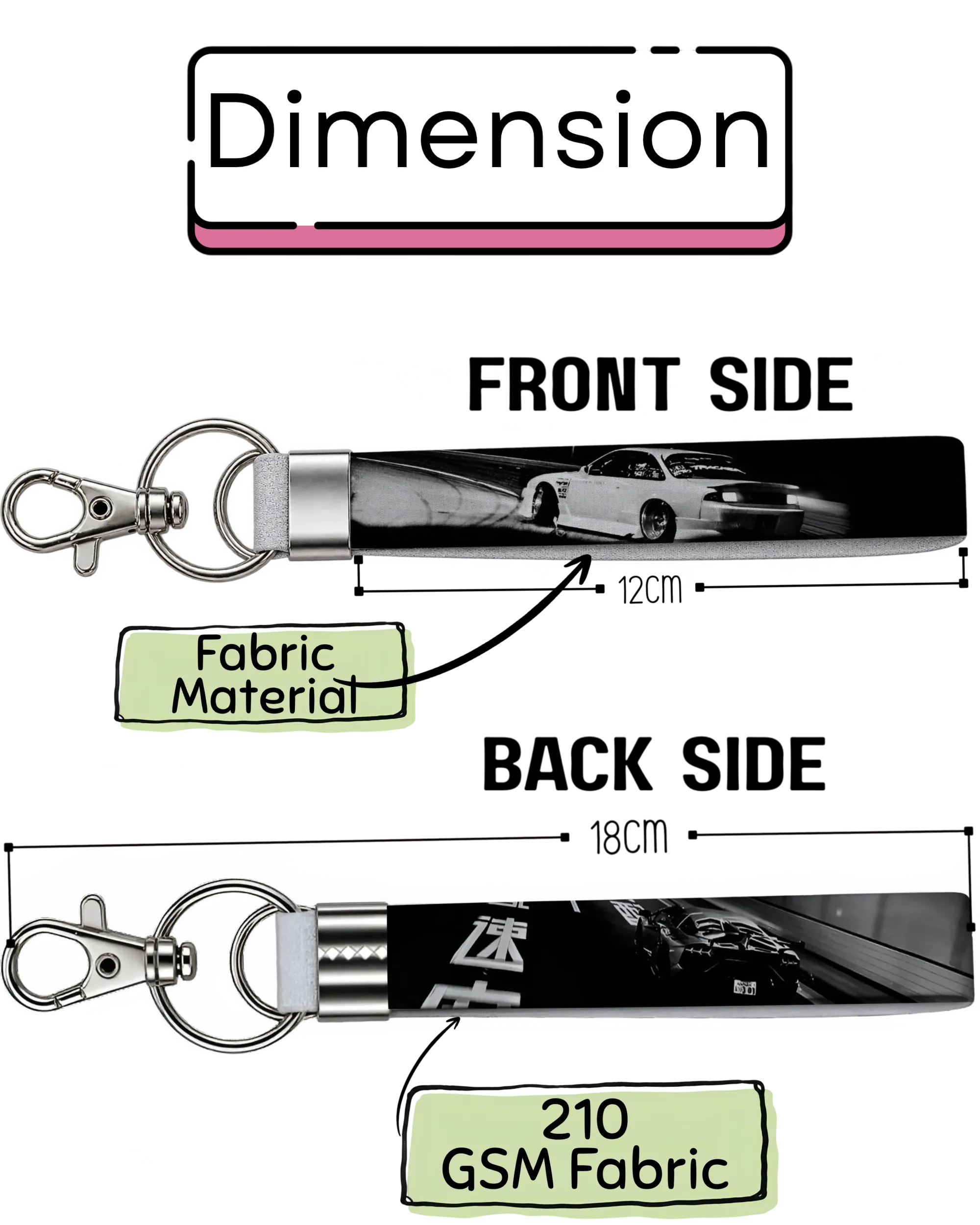 Kanji Drift | Fabric Keychain | Front & Back Printed